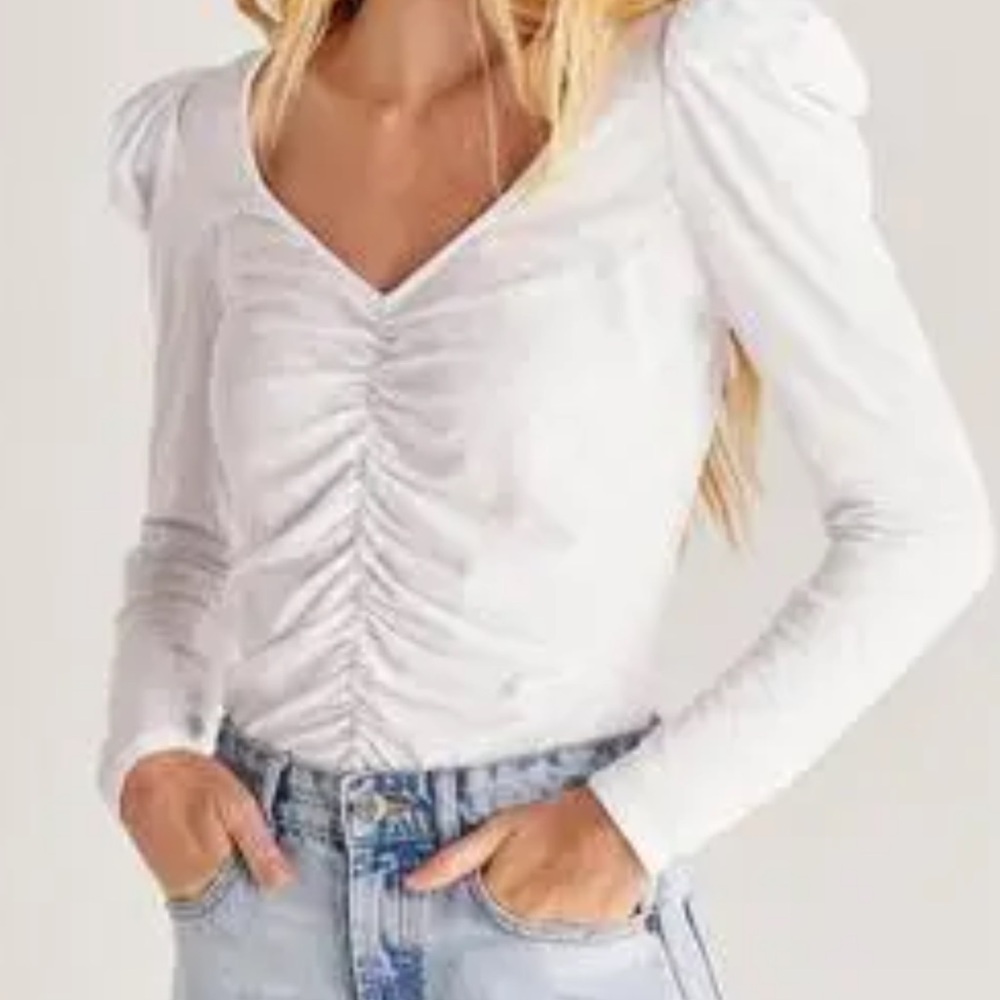 Z Supply White Ruched Anya Slub Top